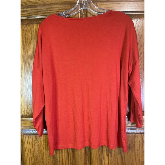 Chico's 2P (LP/12) Embroidered Burnt Orange Boho 3/4 Sleeve Shirt Sequins *Read - Picture 6 of 12